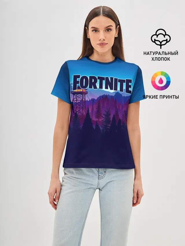 Женская базовая футболка с принтом «Фортнайт — Fortnite Save the World»