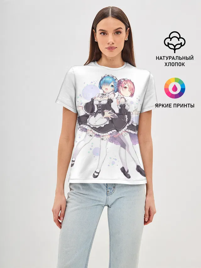 Женская базовая футболка с принтом «Re:Zero. Жизнь с нуля в альтернативном мире — Re Zero»