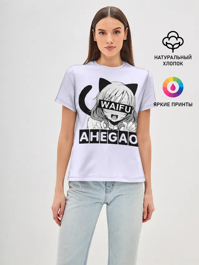 Женская базовая футболка с принтом «Ahegao Waifu»