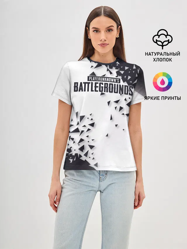 Женская базовая футболка с принтом «ПАБГ — PUBG Jacket Black»