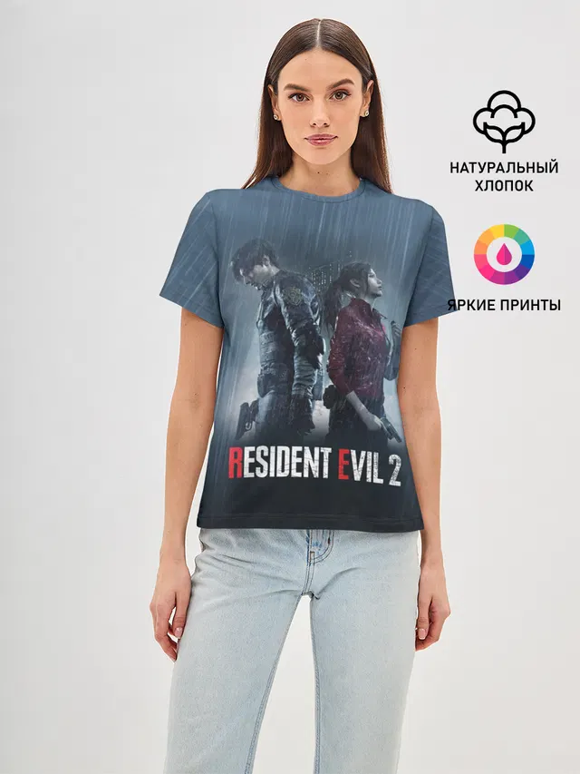 Женская базовая футболка с принтом «Резидент Ивил — Resident Evil 2 Remake»