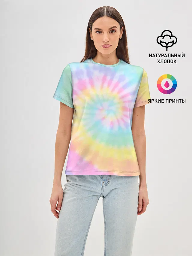 Женская базовая футболка с принтом «Pastel Tie Dye»