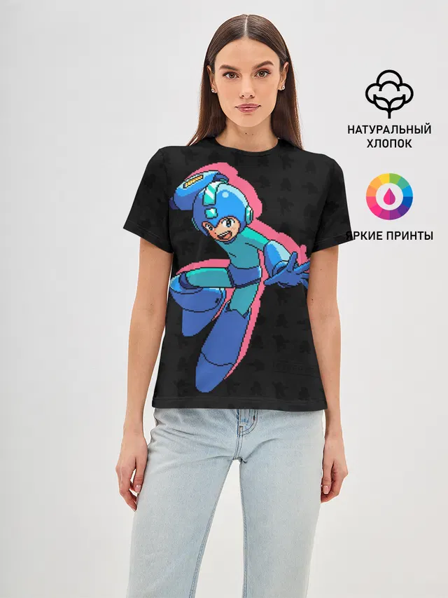 Женская базовая футболка с принтом «Retro Games — Mega Man»