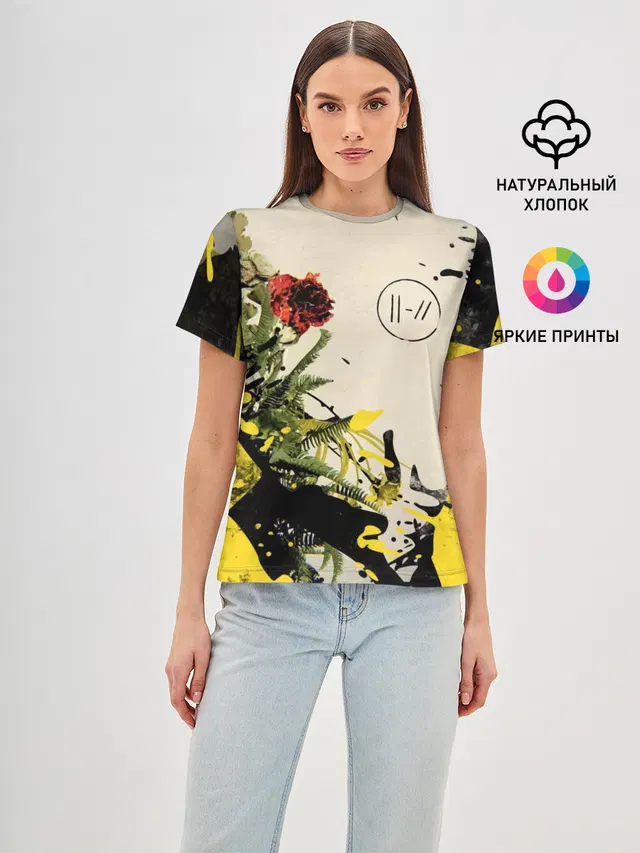 Женская базовая футболка с принтом «Flowers — Twenty One Pilots - Trench»