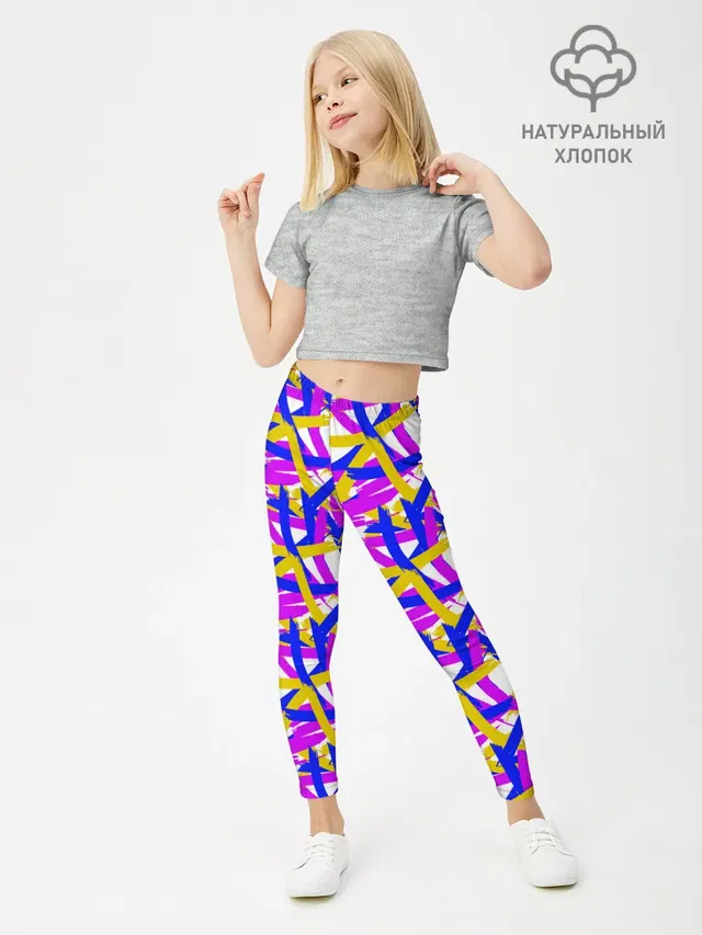 Леггинсы для девочки с принтом «Разные неоновые принты — абстракция из ярких полос»