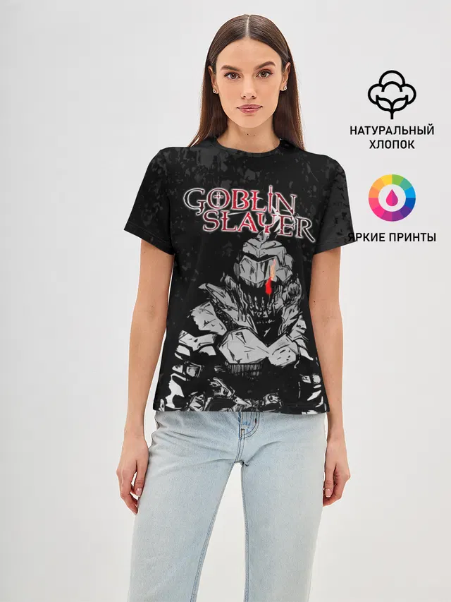 Женская базовая футболка с принтом «Goblin Slayer black background»