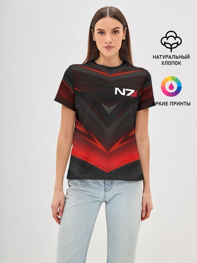 Женская базовая футболка с принтом «ME — MASS EFFECT N7»