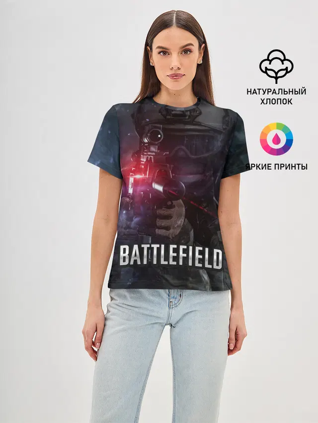 Женская базовая футболка с принтом «Battlefield»