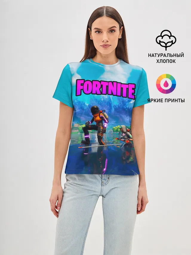 Женская базовая футболка с принтом «Фортнайт — Fortnite повозка»