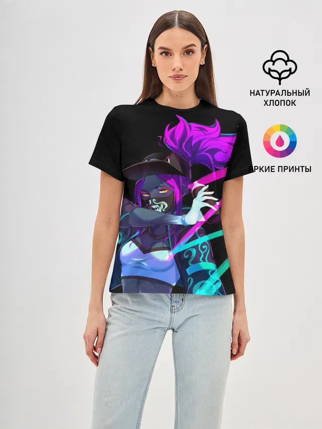 Женская базовая футболка с принтом «Neon — KDA. Akali»