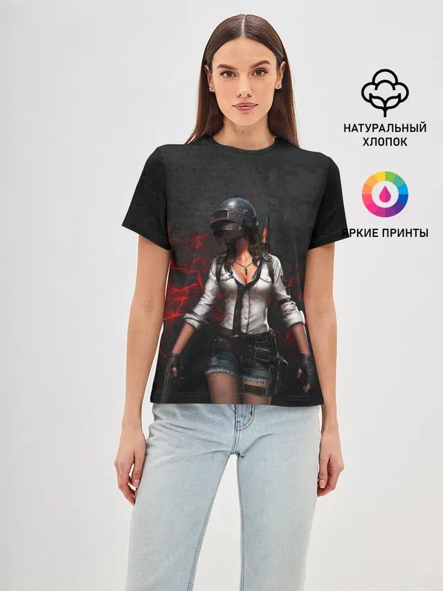 Женская базовая футболка с принтом «ПАБГ — PUBG Girl»