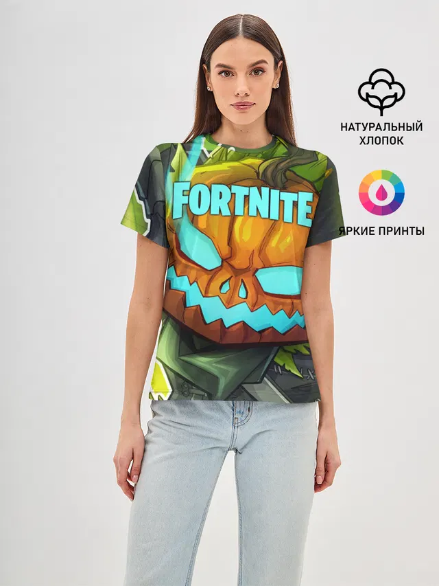 Женская базовая футболка с принтом «Фортнайт — Fortnite Save the World»