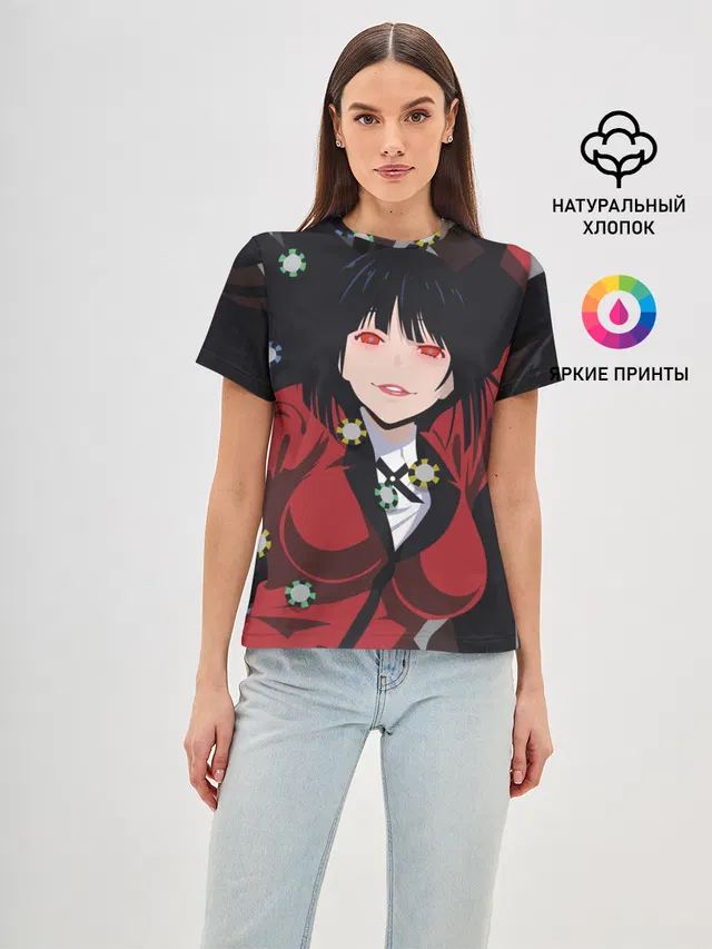 Женская базовая футболка с принтом «Kakegurui падает»
