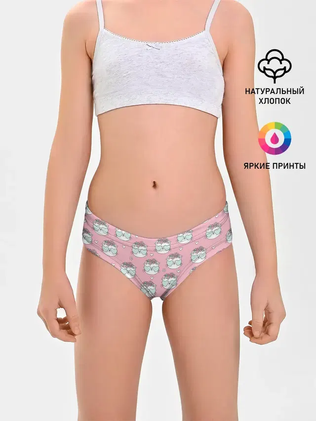 Трусы для девочек с принтом «Коты и кошки — Котики с цвточками»