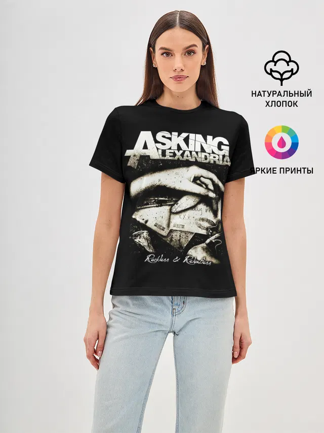 Женская базовая футболка с принтом «Asking Alexandria»
