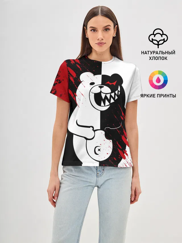 Женская базовая футболка с принтом «Monokuma вторая сущность»