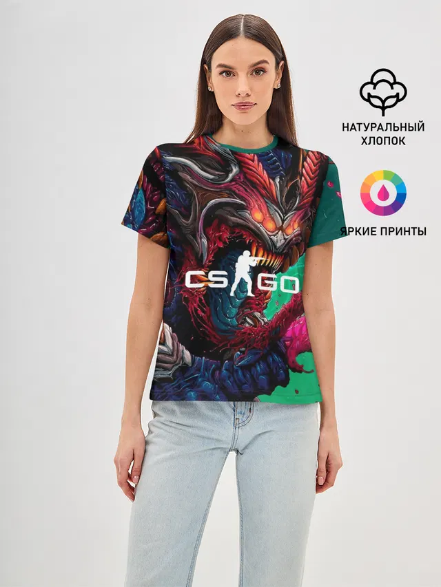 Женская базовая футболка с принтом «Counter-Strike — CS GO hyper beast skin»