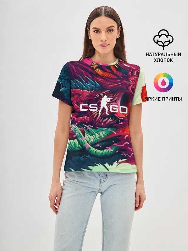 Женская базовая футболка с принтом «Counter-Strike — CS GO hyper beast skin»