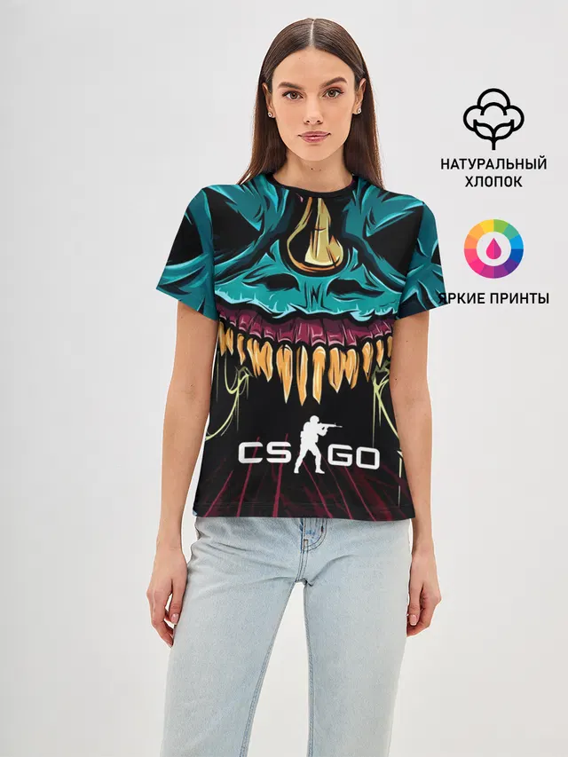Женская базовая футболка с принтом «Counter-Strike — CS GO hyper beast skin»