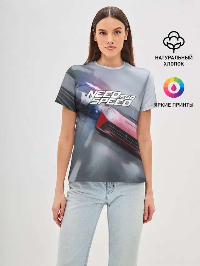 Женская базовая футболка с принтом «Ferrari — NEED FOR SPEED»