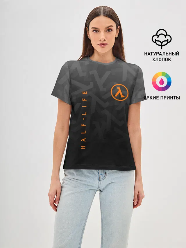 Женская базовая футболка с принтом «Half-Life — ХАЛФ-ЛАЙФ»