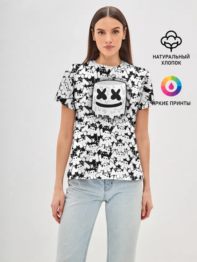 Женская базовая футболка с принтом «Marshmello»