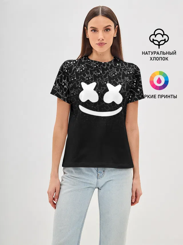 Женская базовая футболка с принтом «Pattern — MARSHMELLO BLACK»