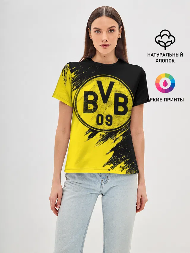 Женская базовая футболка с принтом «Borussia Dortmund — Боруссия Дортмунд»