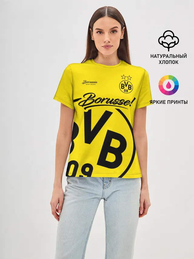 Женская базовая футболка с принтом «Borussia — Боруссия Дортмунд»