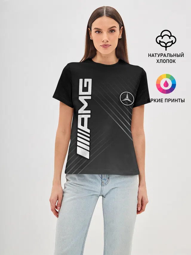 Женская базовая футболка с принтом «АМГ — Mercedes»