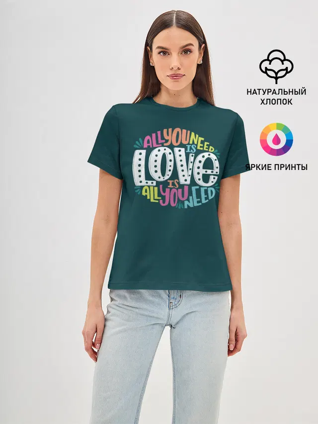 Женская базовая футболка с принтом «The Beatles — All You Need is Love»