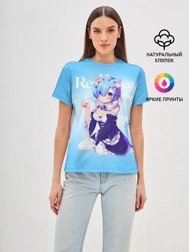 Женская базовая футболка с принтом «Re:Zero. Жизнь с нуля в альтернативном мире — Re:Zero. Рем»