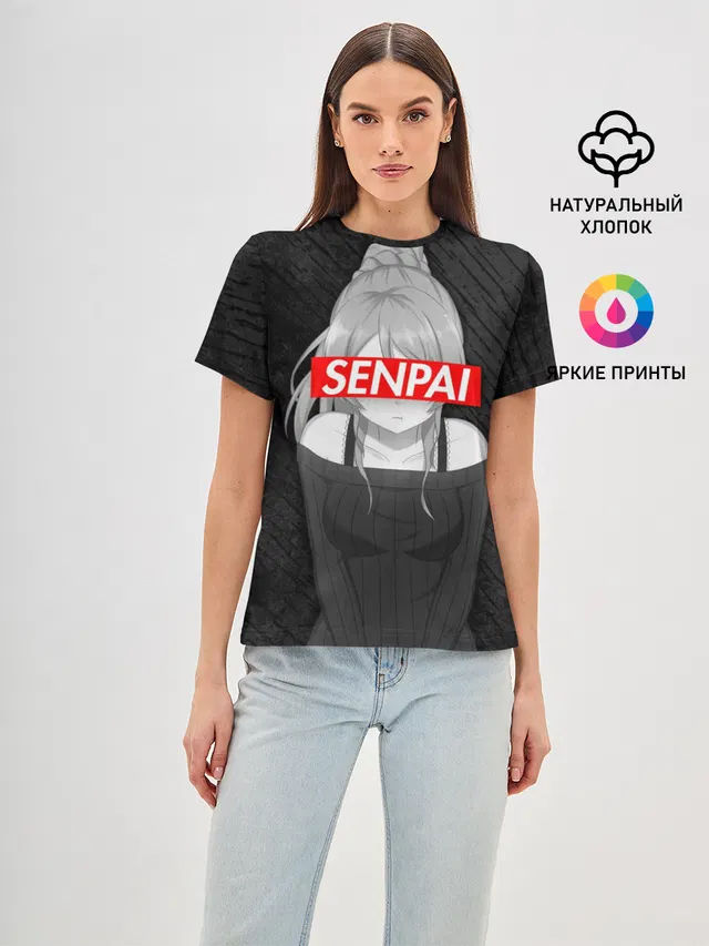 Женская базовая футболка с принтом «Anime girl — Anime Senpai Girl»