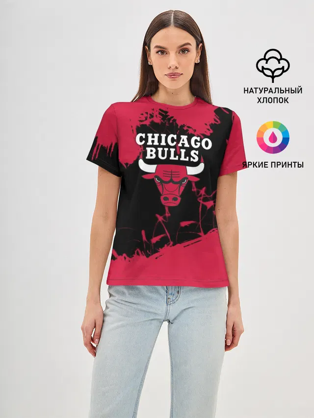 Женская базовая футболка с принтом «НБА — CHICAGO BULLS»