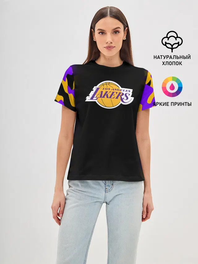 Женская базовая футболка с принтом «Лейкерс — LA LAKERS»