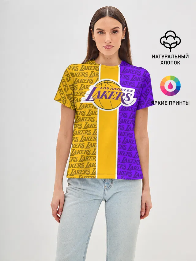 Женская базовая футболка с принтом «Лейкерс — LA LAKERS»