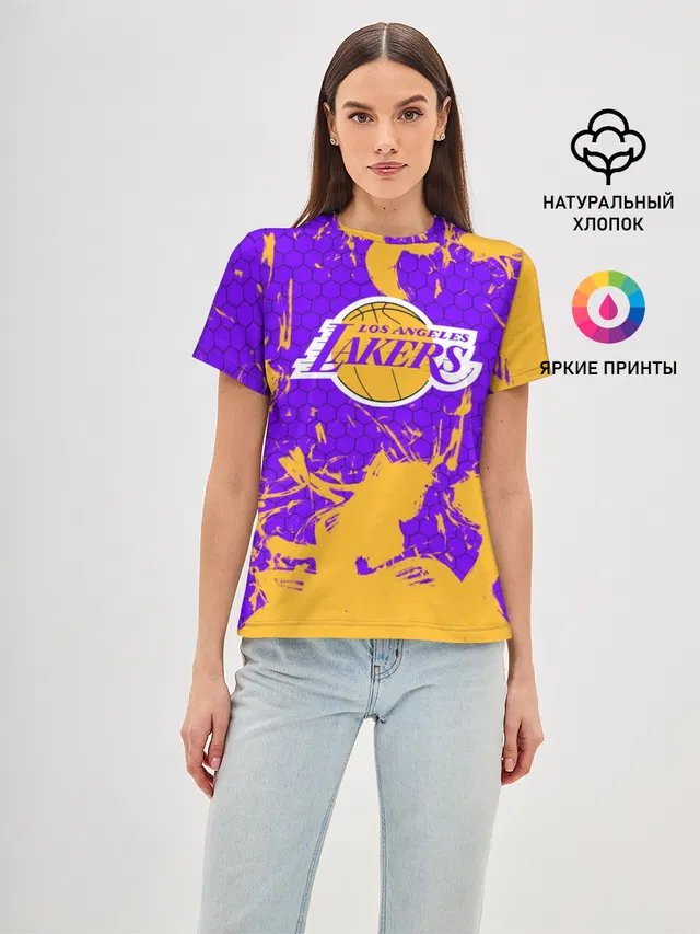 Женская базовая футболка с принтом «Лейкерс — LA LAKERS»