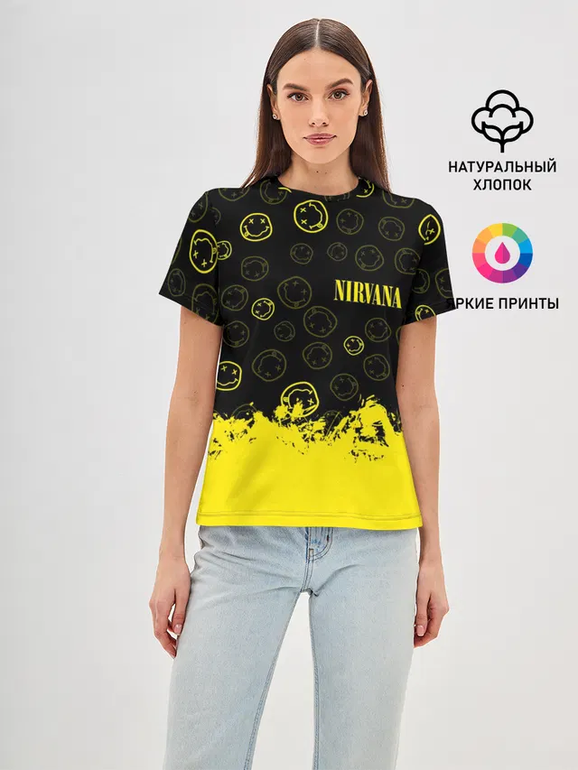 Женская базовая футболка с принтом «Smiley Face Logo»