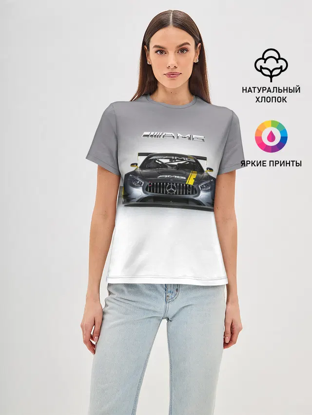 Женская базовая футболка с принтом «Merсedes — AMG Motorsport»