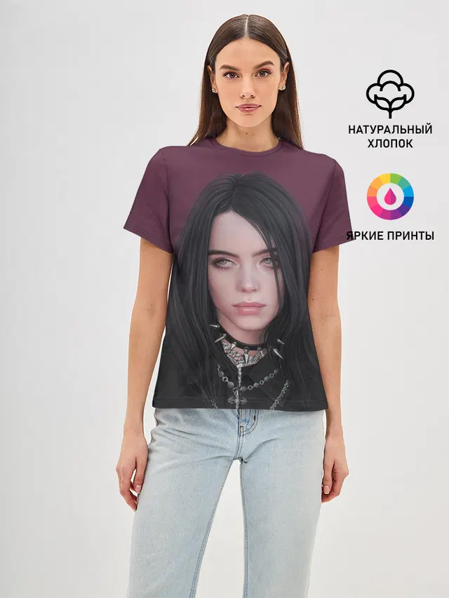 Женская базовая футболка с принтом «Billie Eilish — Black Eilish»
