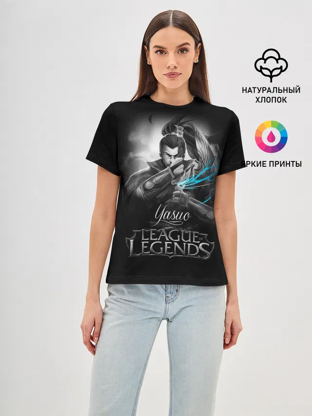 Женская базовая футболка с принтом «League of Legends, Yasuo»