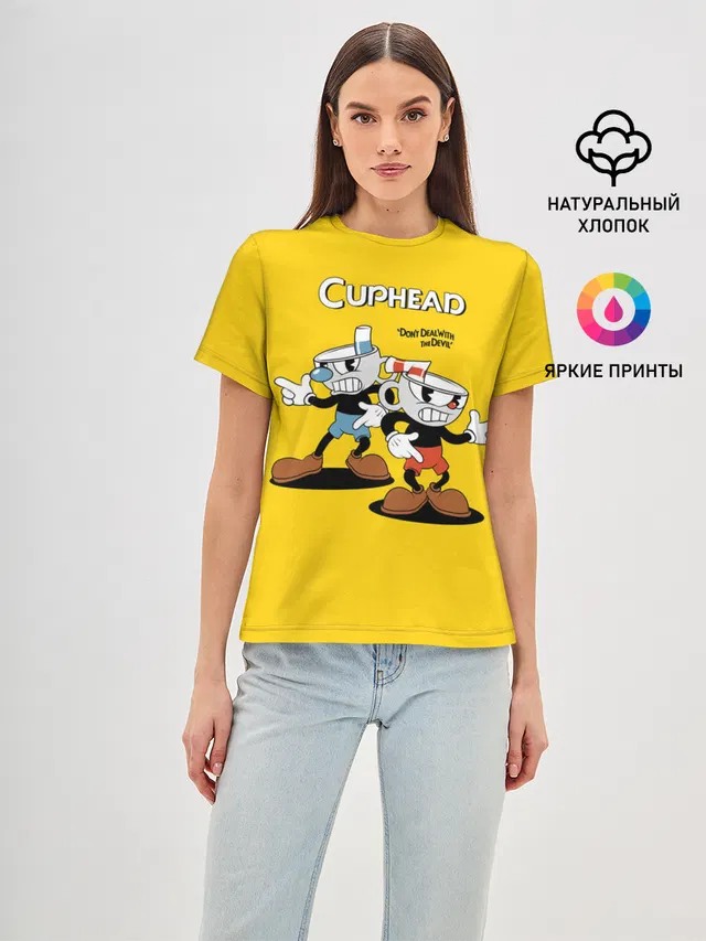 Женская базовая футболка с принтом «Cuphead»