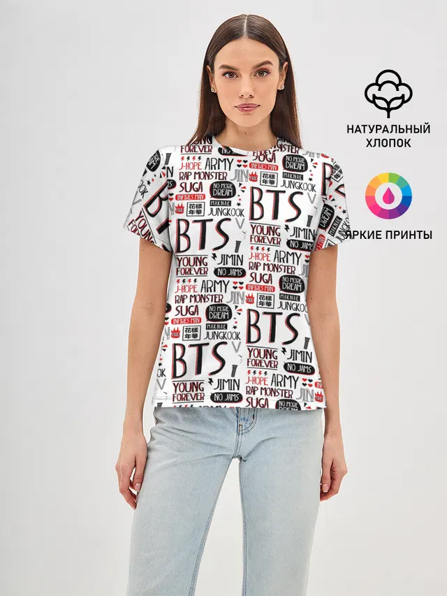 Женская базовая футболка с принтом «BTS Collage»