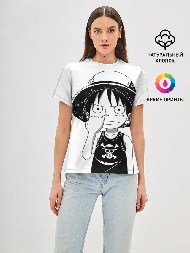 Женская базовая футболка с принтом «Ван Пис — палец в носу One Piece»
