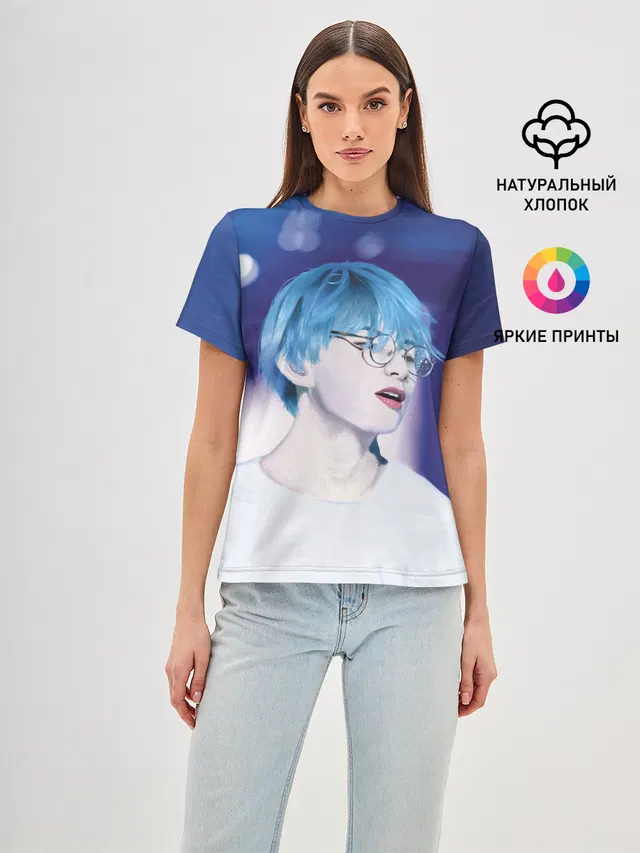 Женская базовая футболка с принтом «Kim Taehyung — BTS Blue»