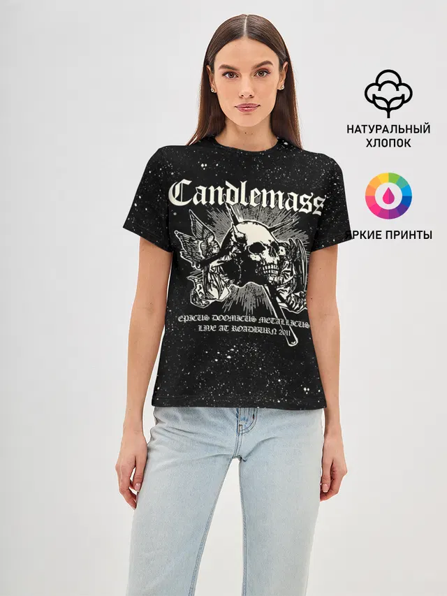 Женская базовая футболка с принтом «Разный рок — Candlemass»