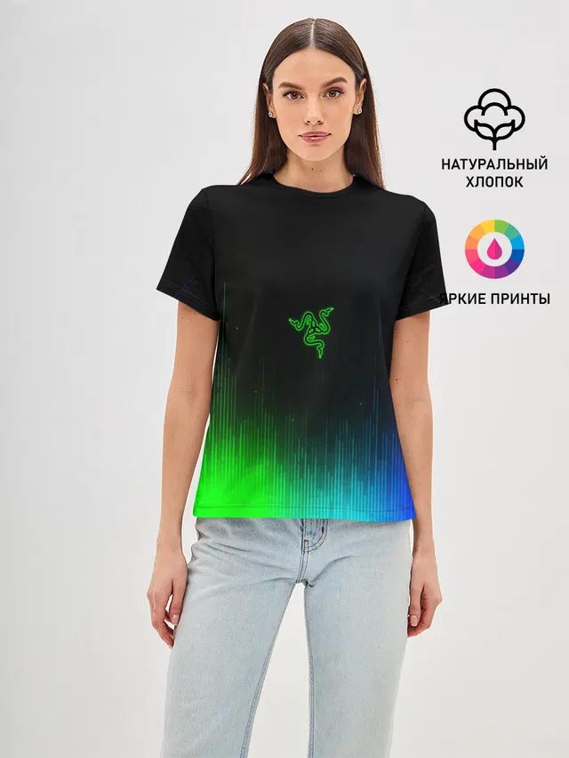 Женская базовая футболка с принтом «Игры — RAZER NEON»