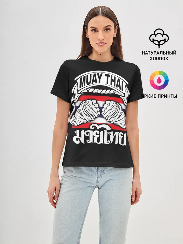 Женская базовая футболка с принтом «Муай Тай — Muay Thai»