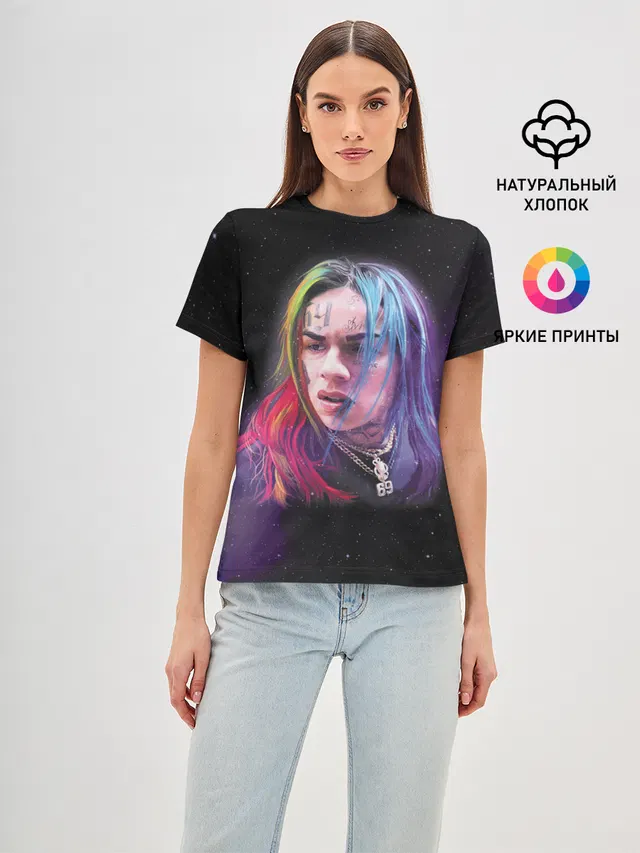 Женская базовая футболка с принтом «6ix9ine — Rap»