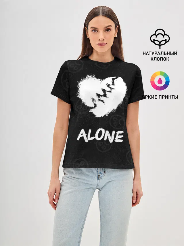 Женская базовая футболка с принтом «Alone»